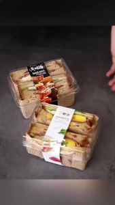 EC 10PCS Double Layer Bread Packaging Transparent Sandwich Compartment with Lid Disposable Pastry Box Packaging