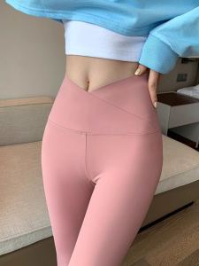 กางเกงโยคะทรงเข้ารูปสีชมพู ทรงกระดูกฉลาม ทรงบาร์บี้ ทรงสลิม เอวสูง ทรงขากระบอก กางเกงขายาวทรงเข้ารูปสำหรับฤดูร้อน