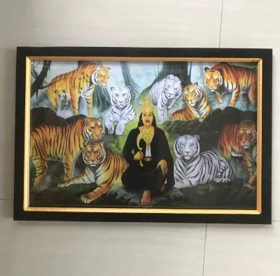 Hiasan Dinding Cetak Gambar Prabu Siliwangi dan para MacanPlus bingkai ujuran 52cm x 35cm
