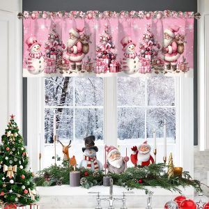 Rèm Cửa Ngắn Giáng Sinh Màu Hồng Trang Trí Cửa Sổ 2025 Nhà Bếp Phòng Ngủ Đồ Trang Trí Giáng Sinh Polyester Trang Trí Nhà Cửa