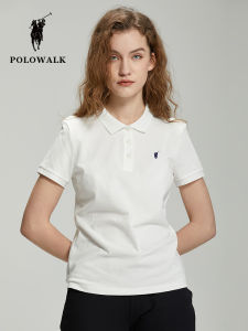 POLOWALK Womens Short Sleeve Polo Shirt Casual Sporty Flip-Collar T-Shirt Summer New Style Slim Fit Fashion Ladies Top