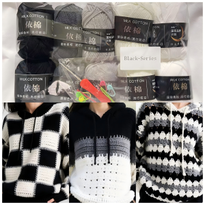 10ballsBlack Series Soft Milk Cotton Yarn for Crochet Threads for Knitting Wool DIY Craft Sweater Hat Baby Wool Hand Knitting
