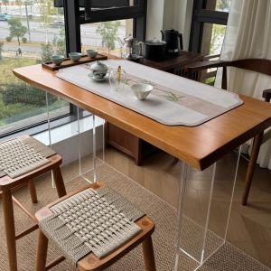 Modern Minimalist Floating Solid Wood Natural Edge Waxwood Plank Tea Table