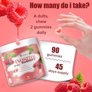 Inositol Gummies Sugar Free Myo-Inositol & D-Chiro Inositol 40:1 Ratio Supplement for Women Fertility Hormone Balance Ovarian Health 90 Gummies