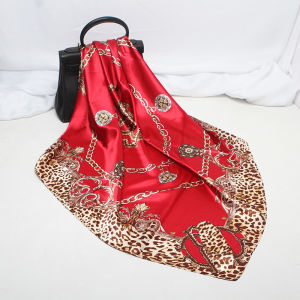 Printed Simulated Silk Leopard Scarf Womens Square Ding Silk Scarf Fashionable Spring Autumn Wrap Versatile Stylish Accessory