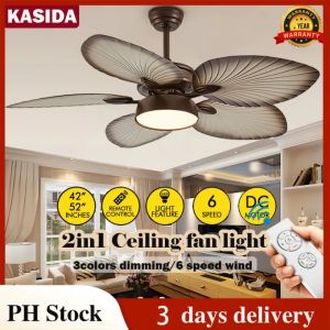 KASIDA New retro 52inch ceiling fan with light modern  3 colors dimming ceiling lights with fan and remote 6 speed ceiling fan with led light silent ceiling fan heavy duty ceilings fan for living room dinning bedroom restaurant