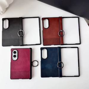 szhaiyu | Luxury Leather Lattice Texture With Ring Phone Case For Samsung Galaxy Z Fold 8 Z Fold 8 Ultra Hinge Anti-Scratch Back Cover
