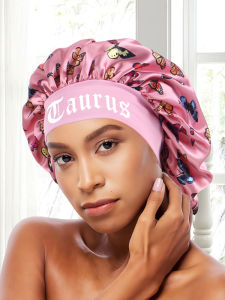 1PC Pink Butterfly Satin Sleep Bonnet & Headband Set - Adjustable Hair Protector for Daily Makeup & Skincare Constellation