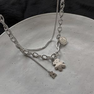 Double Layer Titanium Steel Bear Necklace Womens New 2025 Sweatshirt T-shirt Accessory Non-fading Cool Spicy Girl Sweater Chain