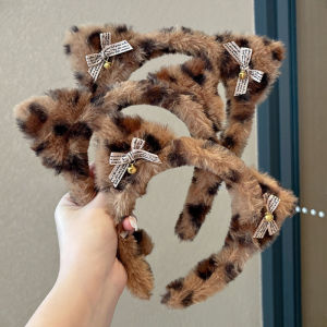 ที่คาดผมประดับโบว์ลายเสือดาวสไตล์ย้อนยุคสำหรับผู้หญิง