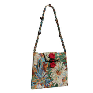 New Chinese Style Monet Garden Blue Bear Tote Bag Womens Commuter Shoulder Bag Casual Foldable Hard Material Floral Print