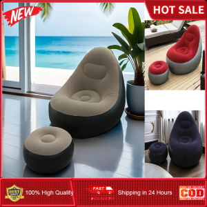 เตียงโซฟากลางแจ้งเป่าลมพกพา1เซ็ตพร้อมแป้นเหยียบกันน้ำเก้าอี้เลานจ์พับได้สำหรับตั้งแคมป์เดินป่าและอาบแดด