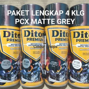 Pilok Cat Diton Premium Paket Lengkap 4 Kaleng Pcx Matte Grey Abu abu Dof Dop 9280 Primer Grey 9120 Silver 9124 Clear Gloss 9128 400cc Pilox Paketan Cat Semprot Special Spray Paint