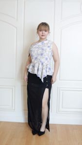 Sheer Layer Maxi skirt กระโปรงเม็กซี่ผ่าหน้า FMBL-F2B222