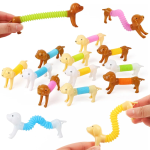 10Pcs Stretchable Dog Stress Relief Pop Tubes Toy Kids Birthday Party Favors Pinata Filler Telescoping Sensory Squeeze​ Toy