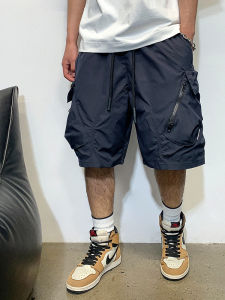 กางเกงขาสั้นทรงหลวมสไตล์อเมริกันย้อนยุคสำหรับผู้ชาย กางเกงขายาวห้าส่วน กระเป๋าใหญ่ ทรงตรง แห้งเร็ว กางเกงขายาวทรงลำลองสำหรับฤดูร้อน