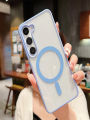 Ultra-Thin Transparent Protective Case for Samsung S25U S23Ultra S22Ultra S24 Simple And Stylish Anti-Fall Magnetic Wireless Charging Full Cover Case for Men And Women. 