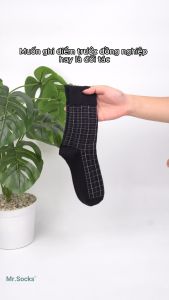 Tất nam công sở cổ cao Mr.Socks màu đen sọc caro chất liệu cotton cao cấp hút ẩm thoáng khí -TAY11-1DOI