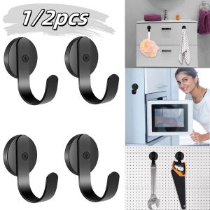 1/2pcs Strong Magnetic Hooks Black Front Door Hanging Hook For Office Gym Lockers Kitchen Refrigerator Wreath Key Storage Wreath