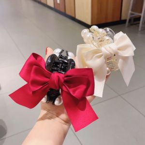 Korean Style Pearl Bow Hair Clip Ribbon Hairclip Back Head Big Size Pearl Hairpin Hair Claw Clips Fashion Headdress Female Shark Clips Hair Accessories
