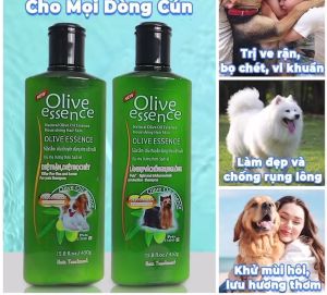 Sữa tắm Olive Essence cho Chó Mèo - Giảm rụng lông mượt lông ngăn bọ chét - Chai 450ml