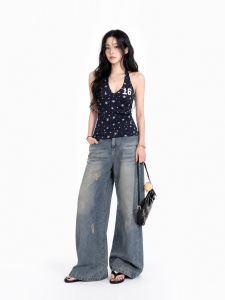 Youthful Design Star Print Halter Backless T-shirt