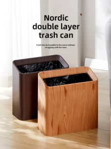 Retro Trash Can For Home Living Room Rectangular Gap Bucket Kitchen and Bedroom Bathroom without Lid Chinese Style Large Wastebasket