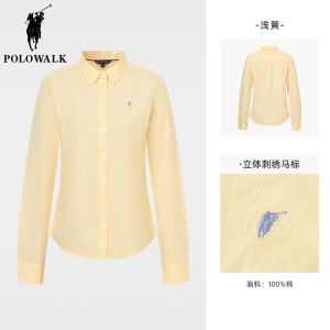 POLOWALK เสื้อเชิ้ตแขนยาวผู้หญิง Oxford Fabric Pure Color Professional White Shirt ทรงหลวม สไตล์ลำลอง ผ้าฝ้ายแท้