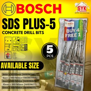 SYK BOSCH 0615A000KB 5Pcs SDS PLUS-5 Promo Set Concrete Drill Bits Mata Gerudi Dinding Konkrit Tajam Cepat Gorek