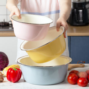 Japanese Style Enamel Basin Washing Basin Large Macaroon Color Kitchen Cook Basin Loose Noodles Household Premium Food Grade Kneading Noodles