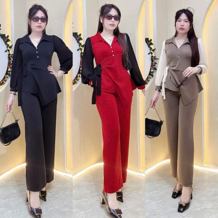 Sét Thiết kế sang chảnh Bigsize 50kg-105kg Tay Voan Dài cột eo kết hợp với quần form suông là không còn gì bằng luôn