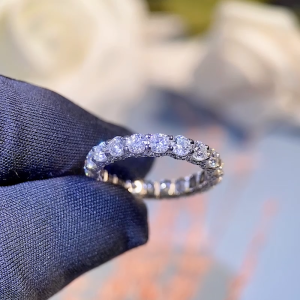 1CT D Color Moissanite Rings for Women S925 Silver Round Diamond Setting Half Eternity Wedding Band Jewelry GRA Certificated