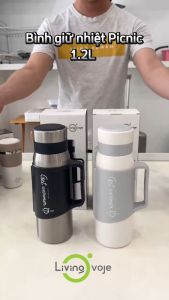 Bình giữ nhiệt chính hãng LivingOvoje Tumbler 1200ml Handle Phích Giữ Nhiệt 1200ml inox 304 Tay Cầm chắc chắn