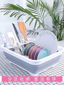 Rak Pinggan Lipat untuk Pengeringan dan Penyusun Pinggan Foldable Dish Rack Drainage Dish Drainer Plate Organizer Tableware Kitchen Rack Drying Kitchenware Tableware Rack Dish Storage Rak Pinggan Kitchen