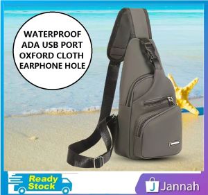 Jannah Beg Bahu Pinggang Silang Lelaki ( Oxford Waterproof USB Port Charging Men Women Chest Pouch Messenger Bag Sling ) 9G3