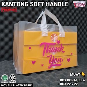 ECER Plastik Dus Donat isi 6 Motif THANK YOU / Kantong Soft Handle Box 22x22 / Kresek Mika Brownis L