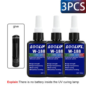 LOOLIFL | 50G New W-188 High-Strength UV-Curing Resin Adhesive UV Glue For DIY Projects Bonding Welding Glass Metal Ceramics ABS Crystal