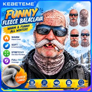 KEBETEME Funny Plush Balaclava Fleece Lined Old Man Face Mask Hat Warm Windproof Winter Ski Mask Novelty Cosplay Party Gift For Men Women