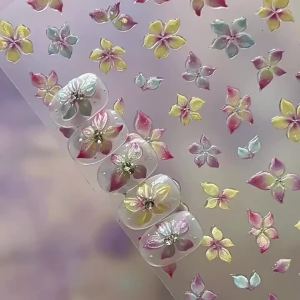 Reliefs Gradient Flowers Nail Sticker Delicate 5D Embossed Nail Stickers Self-Adhesive Nail Art Decoration Decals DIY Accessory