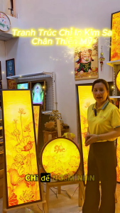 Đèn Hào Quang In Tranh Trúc Chỉ Hoa Sen Bộ Đôi Trang Trí Bàn Thờ Phòng Thờ Treo Tường TC-TD-10
