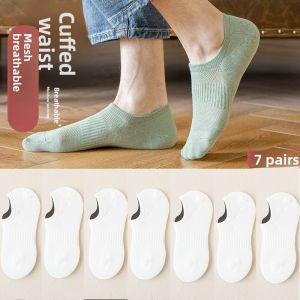JINGCHI | Mens Invisible Low Cut Socks Breathable Sweat Absorbent Cotton Boat Socks Thin Summer White Short Tube Spring Autumn Color
