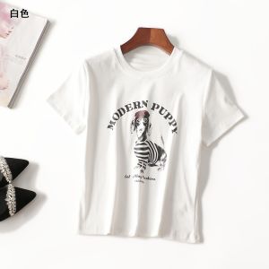 Summer Short Sleeve round Neck T-Shirt Womens Short Style Comfortable Breathable Cotton Casual Fashion Top for Ladies