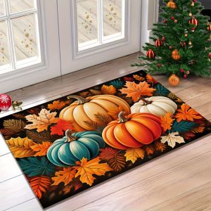 VIKAMA Fall Pumpkin Doormat Non Slip Maple Leaf Floor Mat Thanksgiving Harvest Decor Rug Front Porch Entryway Indoor Home Decor