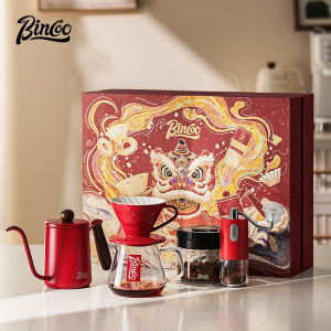BINCOO Coffee set Hand pot Gift box 304 stainless steel 600ml Glass coffee pot bean grinder Filter cup paper