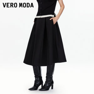 Vero Moda Simple A-Line Midi Skirt Autumn New Style Pleated Casual Versatile City Commute Daily Interview Skirt Polyester Fiber