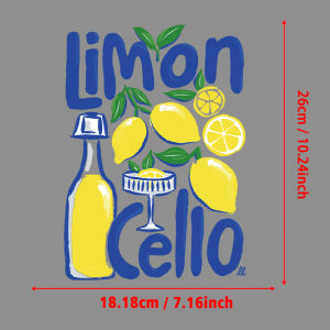 Limoncello Lemon Bottle Iron-On Transfer For Clothing DIY Customizable Washable T-shirt Thermal Sticker Patches Applique