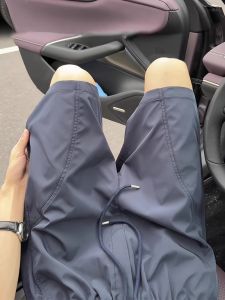 Loose Fit Ice Silk Shorts American Style Diagonal Cut Light Weight Summer Sporty Cool Feeling Fourths Pants for Men