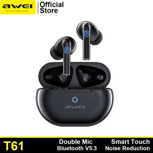 Awei T61 ENC True Wireless Earphone Smart Touch IPX4 with Charging Case Long Battery Life Noise Reduction Dual Mic