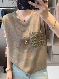 เสื้อยืดแขนสั้นผ้าฝ้ายแท้สำหรับผู้หญิง ทรงหลวมสบาย ๆ แฟชั่นฤดูร้อน 2025 เสื้อตัวบนผู้หญิงใหม่ คอลเลกชันฤดูร้อน