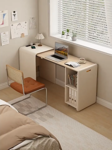 Small Household Space Saving Desk Cream Style Nightstand Folding Sliding Table Bedside Computer Desk Bedroom Writing Desk